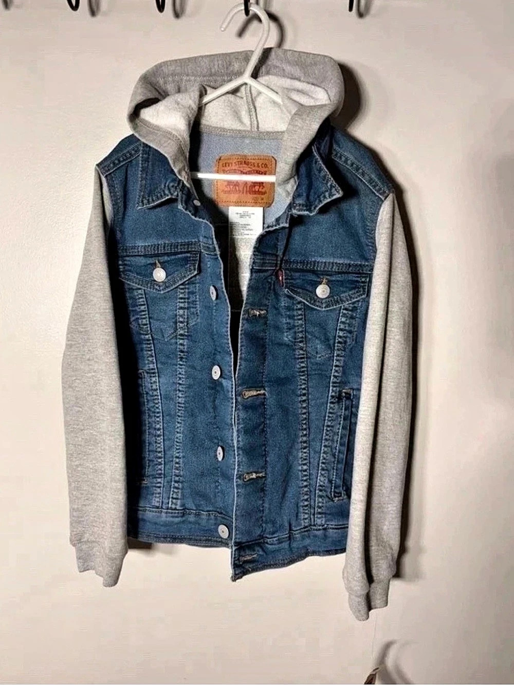 Levi's Hybrid Hoodie Trucker Jacket Youth Medium 10-12 Blue Grey NWT NEW W/ Tags